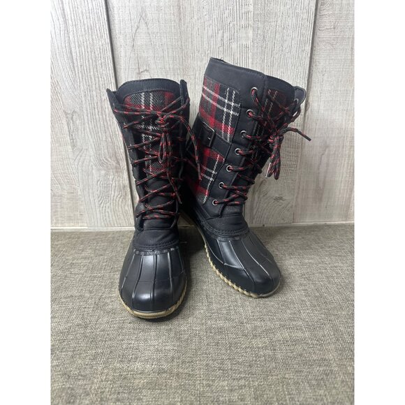 Maurices Whitney 15600 Womens Black Red Plaid Snow Boots Size 6M - Picture 1 of 7